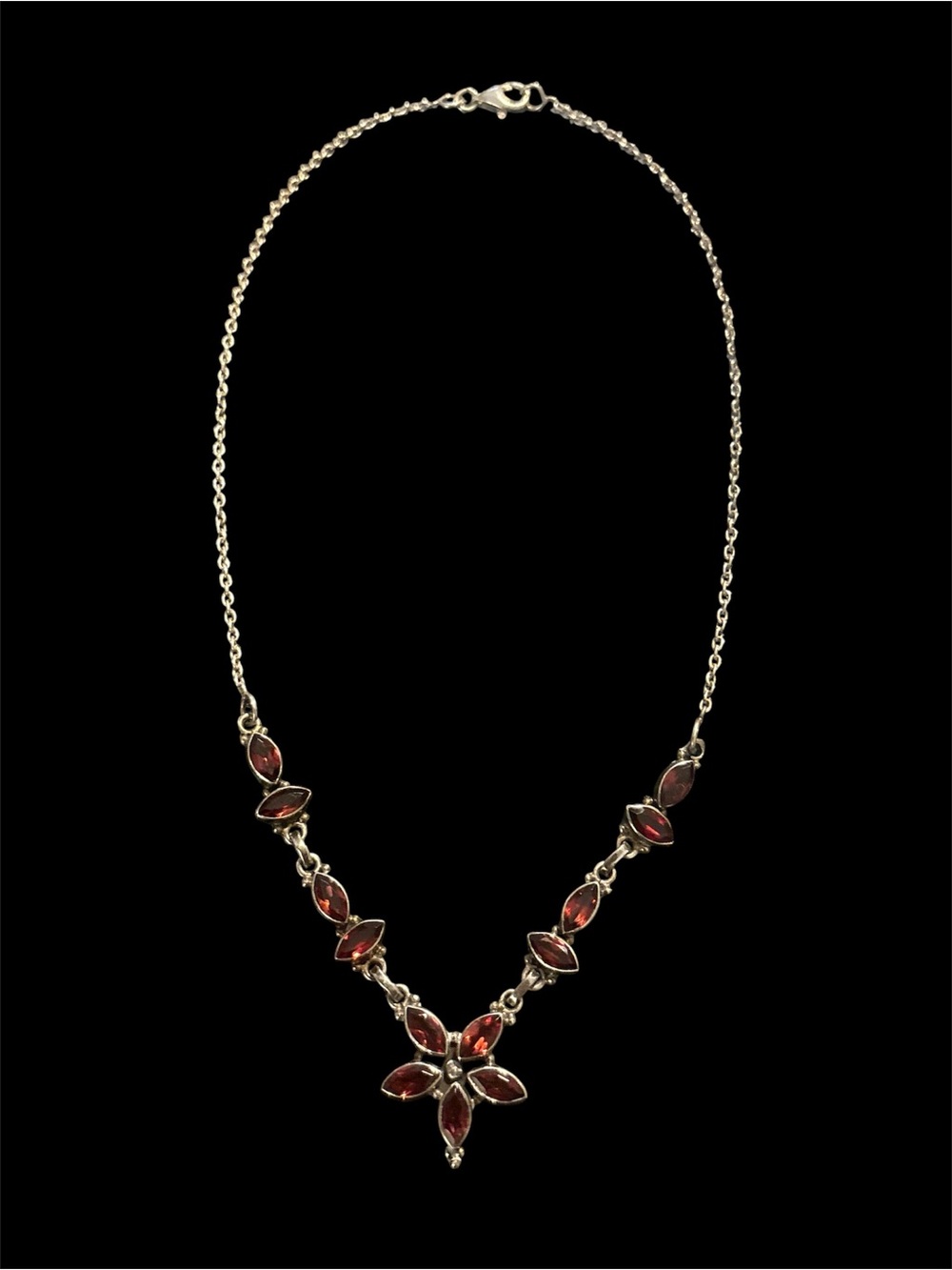 Vintage garnet stones sterling silver necklace